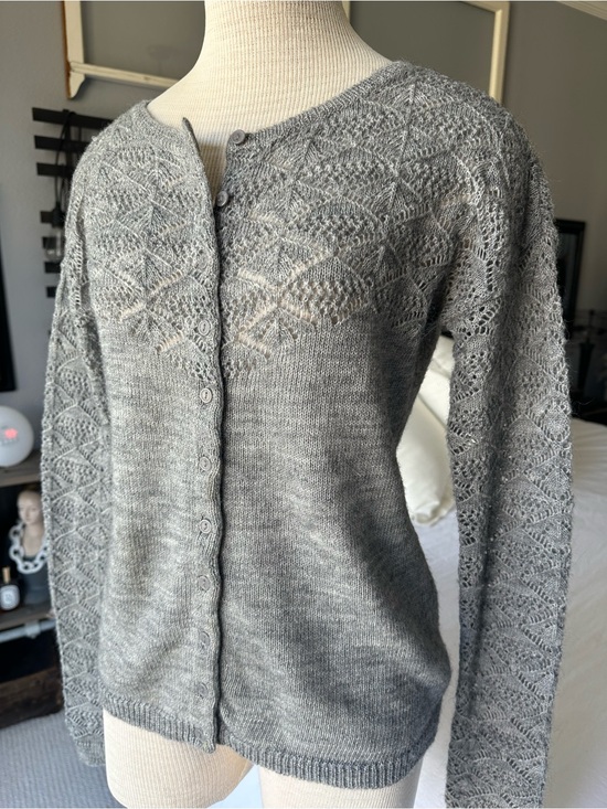Coupe Collection Sweaters - Coupe Collection gray lace-yoke Cardigan, size medium